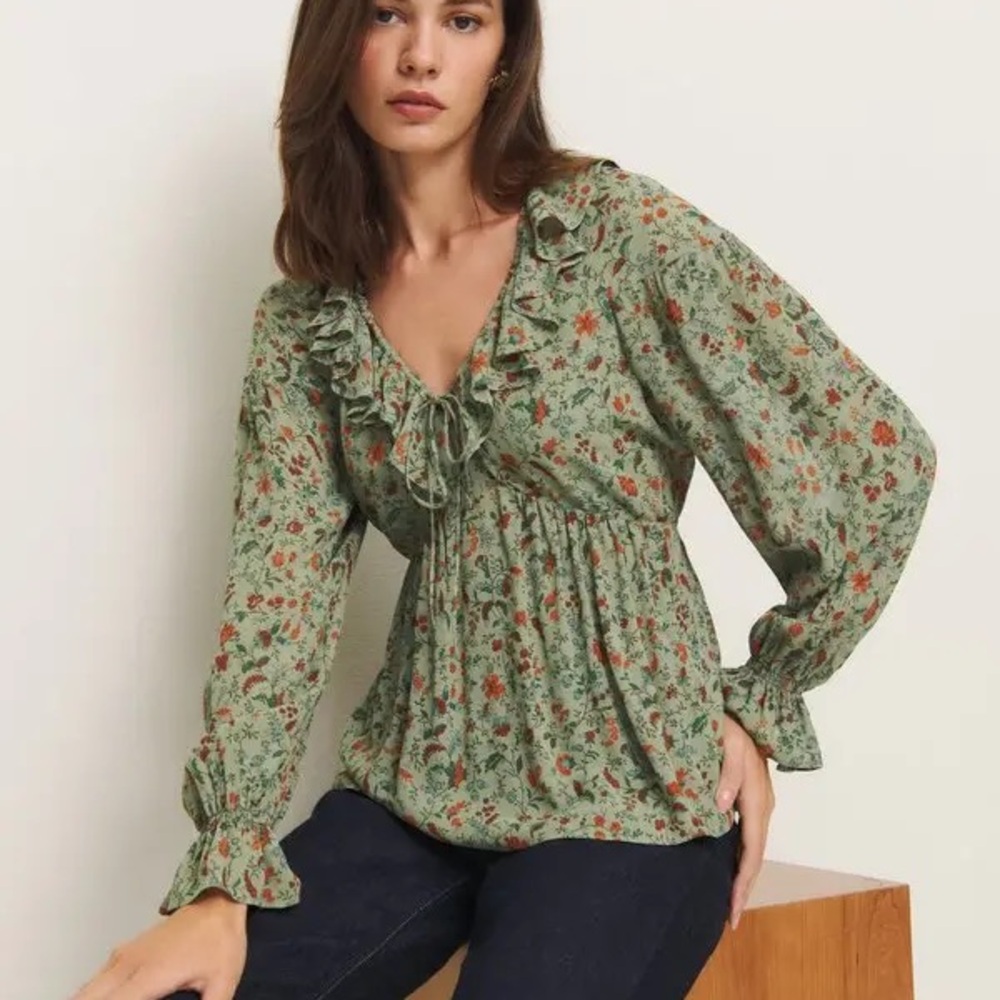 New Reformation Wyn Floral Ruffled Top Size 4